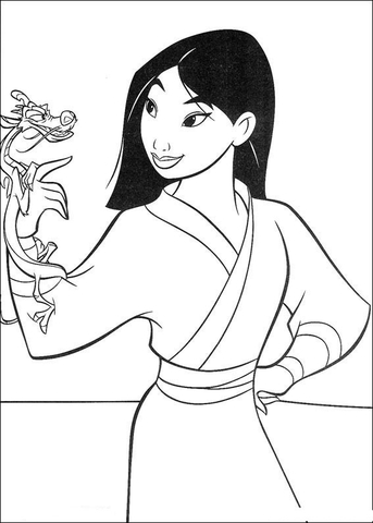 Fa Mulan And Mushu  Coloring Page